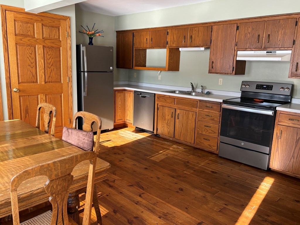 Large kitchen with dining