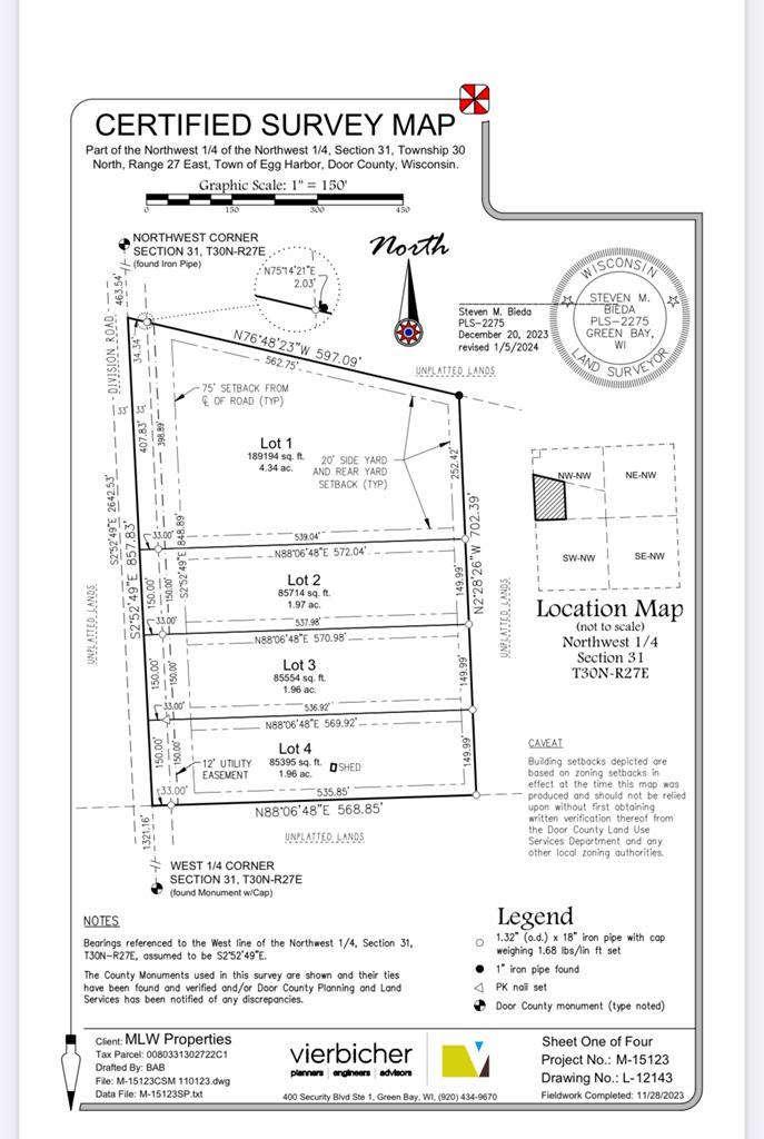 Lot 4 Division Rd, Egg Harbor, Wisconsin 54209, ,Inland Vacant Land,For Sale,Division Rd,141410